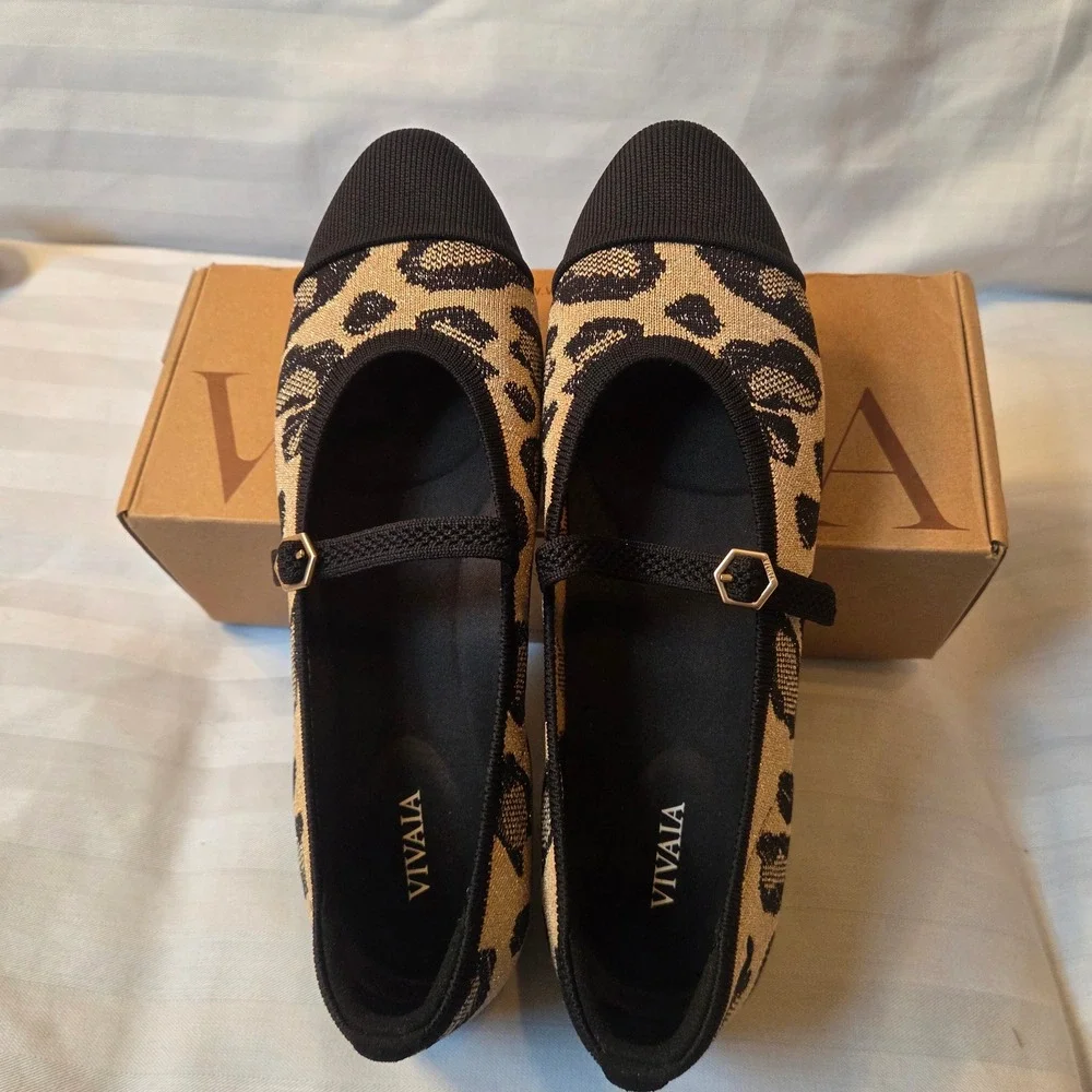 VIVAIA Tamia Metallic Leopard Almond Toe Mary Jane Flats EU 39.5 US 8.5 NEW